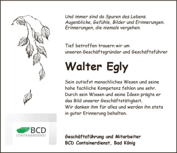 Traueranzeige von Walter Egly von vrm-trauer