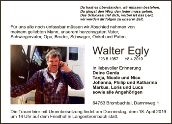 Traueranzeige von Walter Egly von vrm-trauer