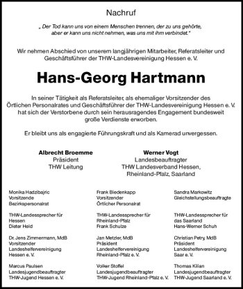 Traueranzeige von Hans-Georg Hartmann von vrm-trauer