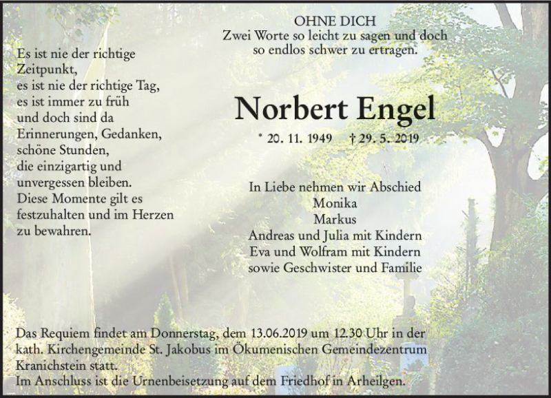 Traueranzeigen Von Norbert Engel Www Vrm Trauer De