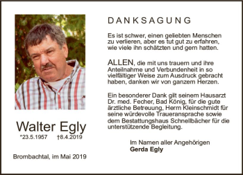 Traueranzeige von Walter Egly von vrm-trauer