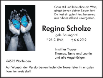 Traueranzeige von Regina Scholze von vrm-trauer