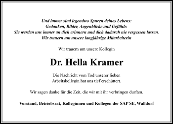 Traueranzeige von Hella Kramer von vrm-trauer