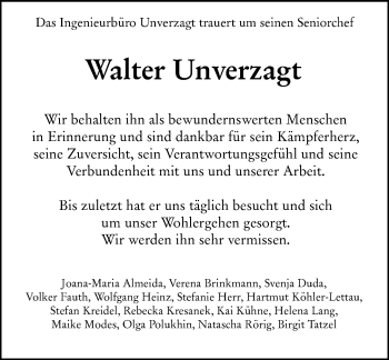 Traueranzeige von Walter Unverzagt von vrm-trauer