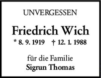 Traueranzeige von Friedrich Wich von vrm-trauer