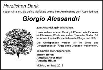 Traueranzeige von Giorgio Alessbandri von vrm-trauer