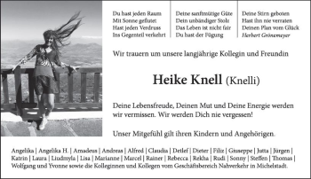 Traueranzeige von Heike Knell von vrm-trauer