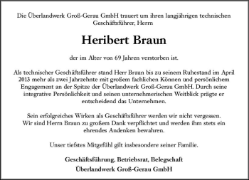 Traueranzeige von Heribert Braun von vrm-trauer