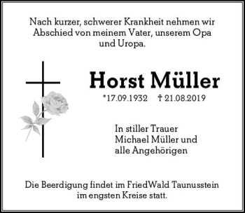 Traueranzeige von Horst Müller von vrm-trauer