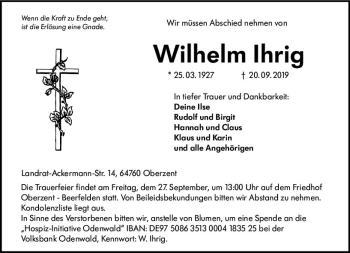 Traueranzeige von Wilhelm Ihrig von vrm-trauer