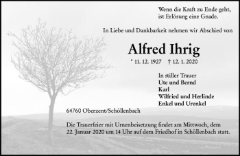 Traueranzeige von Alfred Ihrig von vrm-trauer