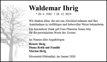 Traueranzeige von Waldemar Ihrig von vrm-trauer