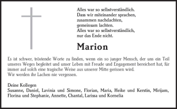 Traueranzeige von Marion Ihrig von vrm-trauer