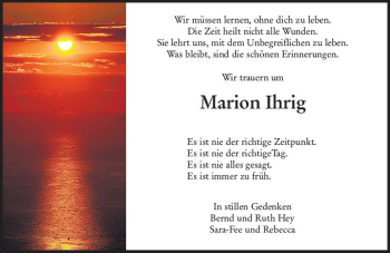 Traueranzeige von Marion Ihrig von vrm-trauer