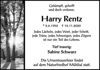 Traueranzeige von Harry Rentz von vrm-trauer