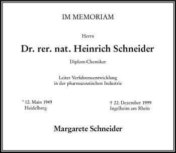 Traueranzeige von Heinrich Schneider von vrm-trauer