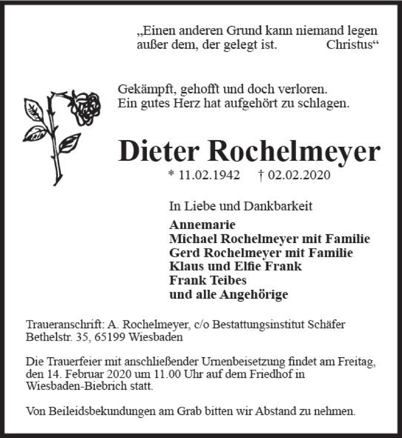  Traueranzeige für Dieter Rochelmeyer vom 08.02.2020 aus vrm-trauer