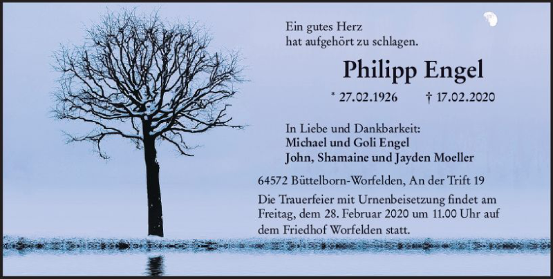 Traueranzeigen Von Philipp Engel Www Vrm Trauer De