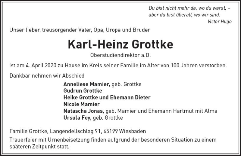 Traueranzeigen Von Kart Heinz Grottke Www Vrm Trauer De