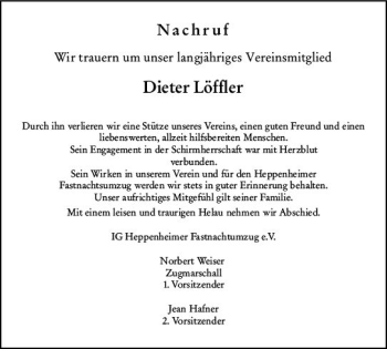 Traueranzeige von Dieter Löffler von vrm-trauer