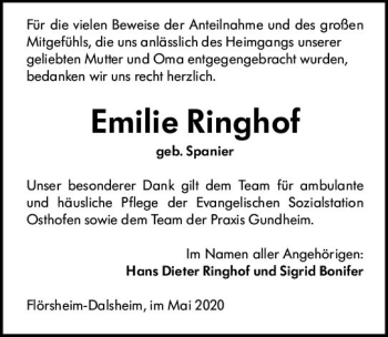 Traueranzeige von Emilie Ringhof von vrm-trauer