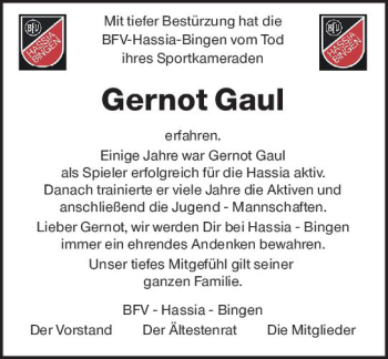 Traueranzeige von Gernot Gaul von vrm-trauer