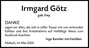 Traueranzeige von Irmgard Götz von vrm-trauer