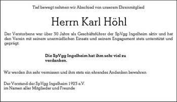 Traueranzeige von Karl Höhl von vrm-trauer