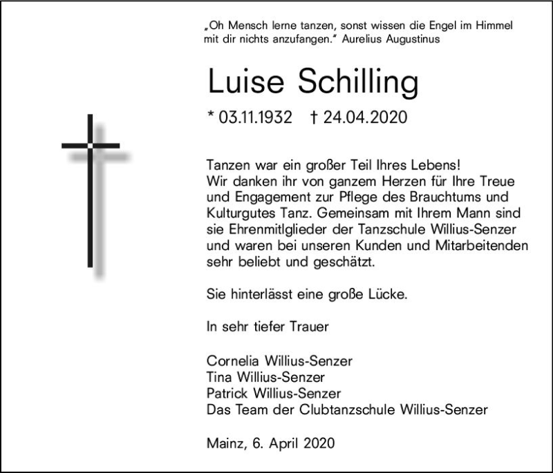 Traueranzeigen Von Luise Schilling | Www.vrm-trauer.de