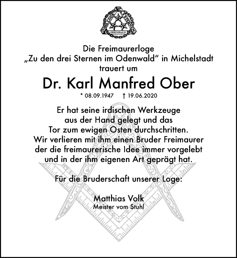  Traueranzeige für Karl Manfred Ober vom 27.06.2020 aus vrm-trauer