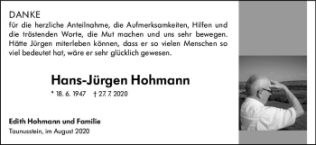 Traueranzeige von Hans-Jürgen Hohmann von vrm-trauer