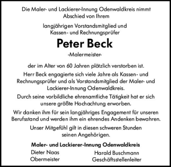 Traueranzeige von Peter Beck von vrm-trauer