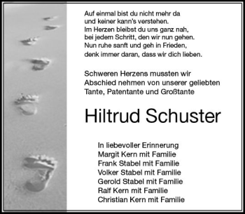 Traueranzeige von Hiltrud Schuster von vrm-trauer