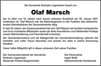 Traueranzeige von Olaf Marsch von vrm-trauer