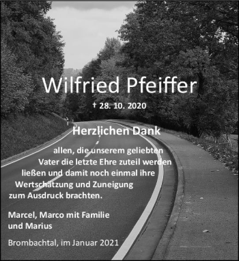 Traueranzeige von Wilfried Pfeiffer von vrm-trauer