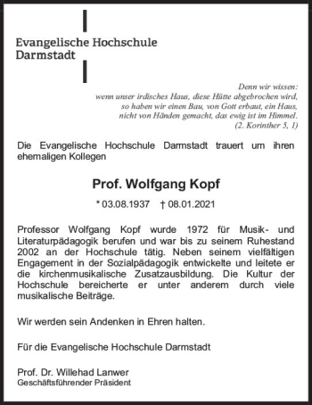 Traueranzeige von Wolfgang Kopf von vrm-trauer