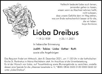 Traueranzeige von Lioba Dreibus von vrm-trauer