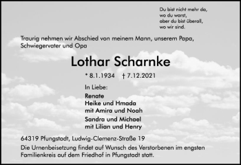 Traueranzeige von Lothar Scharnke von vrm-trauer