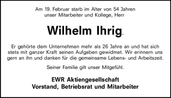 Traueranzeige von Wilhelm Ihrig von vrm-trauer