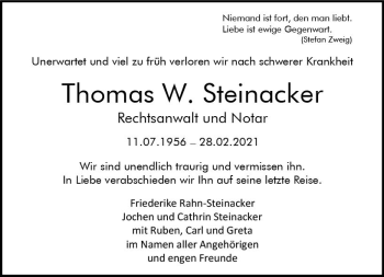 Traueranzeigen Von Thomas Steinacker Www Vrm Trauer De