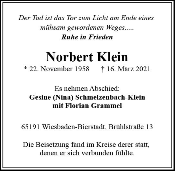 Traueranzeigen von Norbert Klein | www.vrm-trauer.de