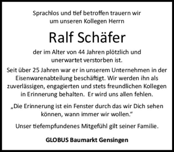 Traueranzeige von Ralf Schäfer von vrm-trauer