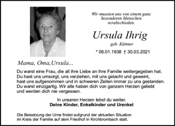 Traueranzeige von Ursula Ihrig von vrm-trauer