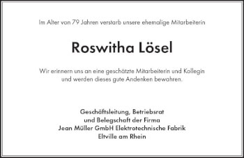 Traueranzeige von Roswitha Lösel von vrm-trauer