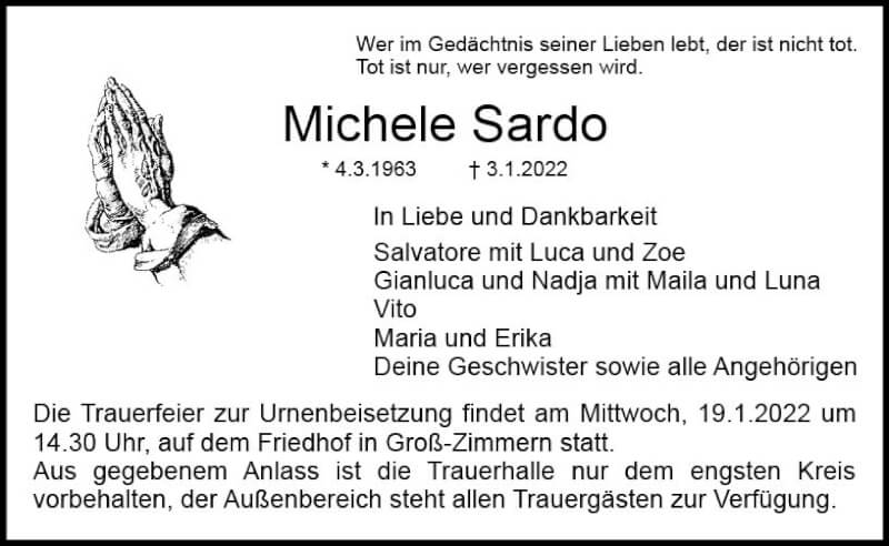 Traueranzeigen von Michele Sardo www.vrm trauer.de