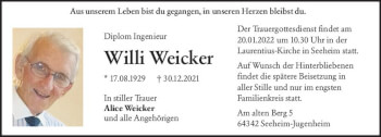 Traueranzeige von Willi Weicker von vrm-trauer Darmstädter Echo