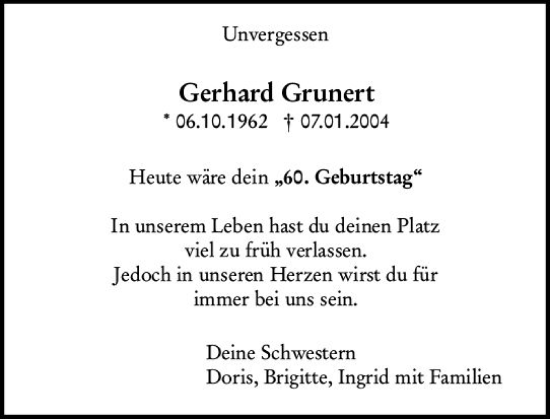 Traueranzeige von Gerhard Grunert von vrm-trauer Bürstädter/Lamperth. Ztg/Starkenburger