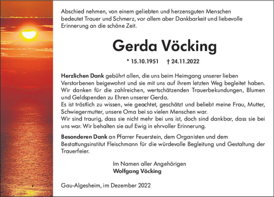 Traueranzeige von Gerda Vöcking von vrm-trauer Allgemeine  Zeitung Ingelheim-Bingen