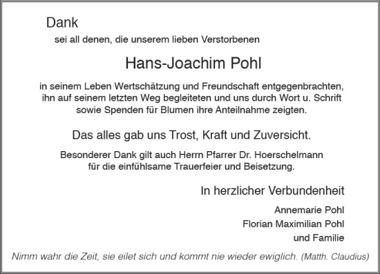 Traueranzeige von Hans-Joachim Pohl von vrm-trauer Odenwälder Echo