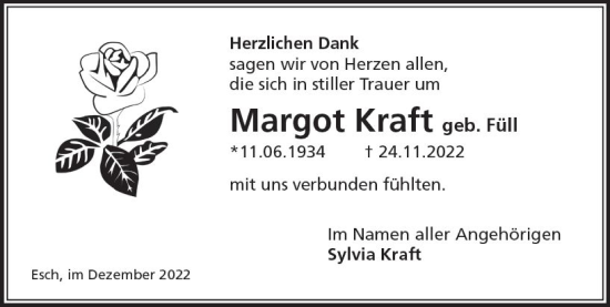 Traueranzeige von Margot Kraft von vrm-trauer Idsteiner Zeitung